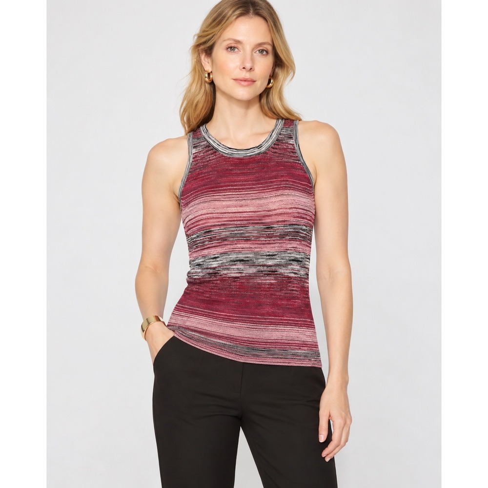 White House Black Market WHBM Women's L Striped Knit Tank Top Rayon Blend